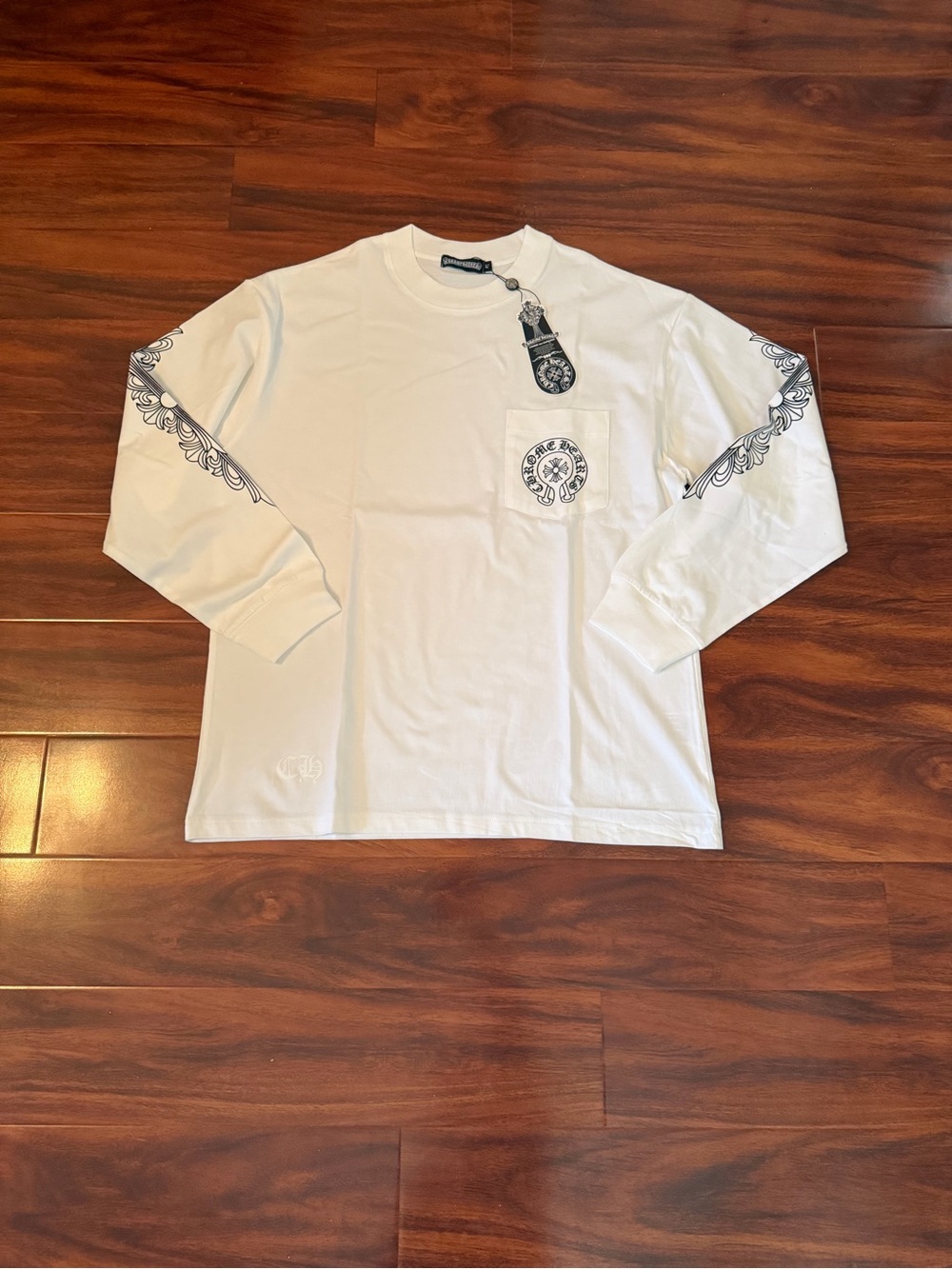 White Long-Sleeve Graphic Pocket Tee
